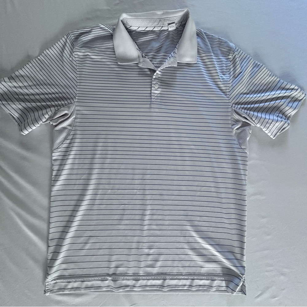PGA Tour Golf Polo Shirt White Purple Stripe Performance Size L